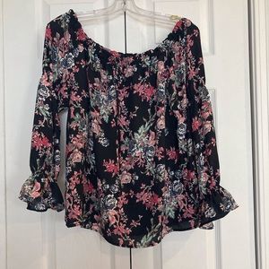 White House Black Market black floral top, Size Large.